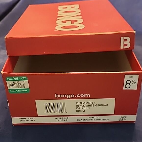 Bongo sz 8.5 dreamer 1 blk/WHT gingham fabric upper wedge open toe sa dle/shoe - Picture 2 of 9